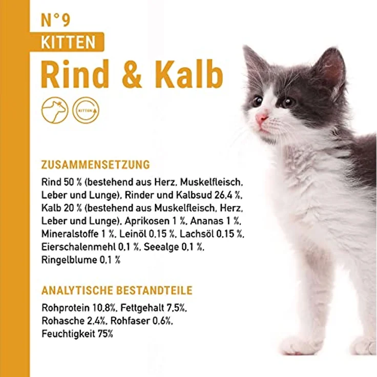 catz finefood Kitten Multipack, Nassfutter für junge Katzen, getreidefrei und zuckerfrei, 90% Fleischanteil, 6 x 200 g Dosen – Bild 4