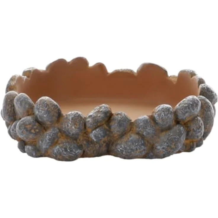 Hobby Trinkschale Pebbles M - Wasserschale aus hochwertigem Polyresin, grau, flache Form für einfache Wasseraufnahme, Maße 21 x 16 x 3,5 cm – Bild 1