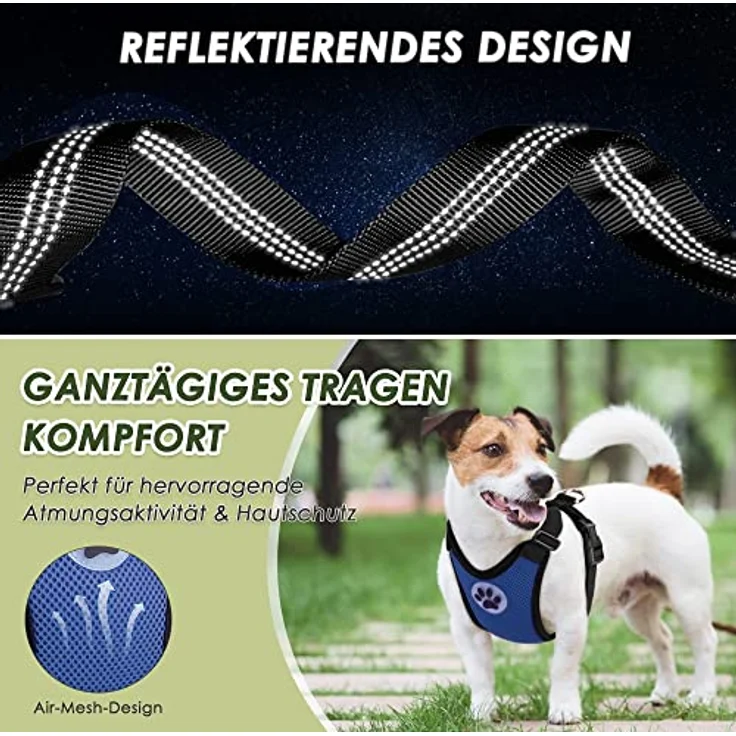 SlowTon Hundegeschirr mit Sicherheitsgurt für Auto, Doppellagiges atmungsaktives Latex-Netzgewebe, Blau, M – Bild 5