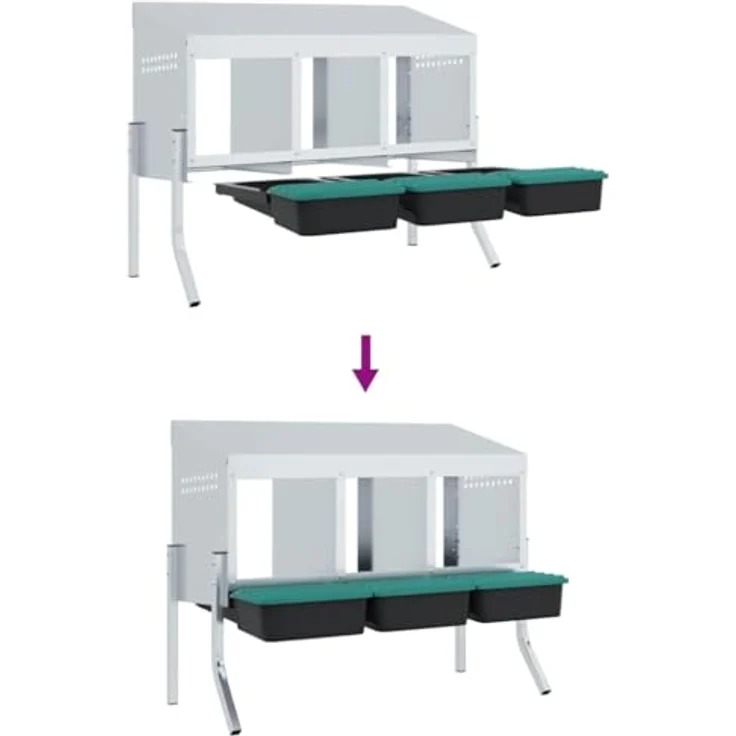 vidaXL Hühnerstall 110 x 50 x 63/68 cm, Nistkasten mit 4 Fächern, verzinkter Stahl, anpassbare Höhe, silber/dunkelgrün/schwarz – Bild 4