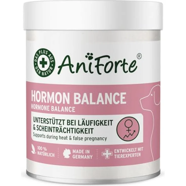 AniForte Hormon Balance Pulver 80 g, Natürliches Ergänzungsfuttermittel für Hunde mit 6 Kräutern zur hormonellen Unterstützung – Bild 1