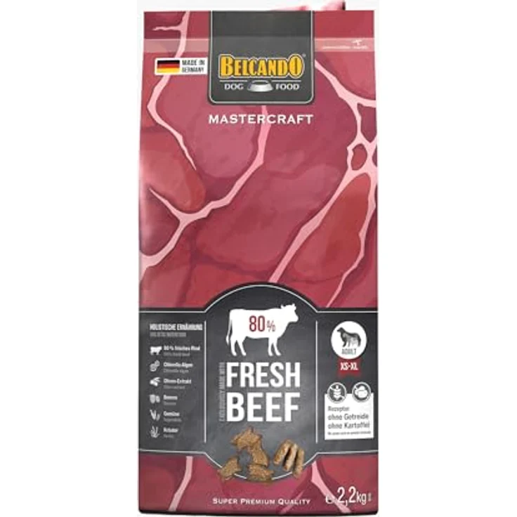 BELCANDO MASTERCRAFT Hundefutter trocken Fresh Beef, 2,2kg, 80% frisches Rindfleisch, getreidefrei, für alle Rassen, Made in Germany – Bild 1
