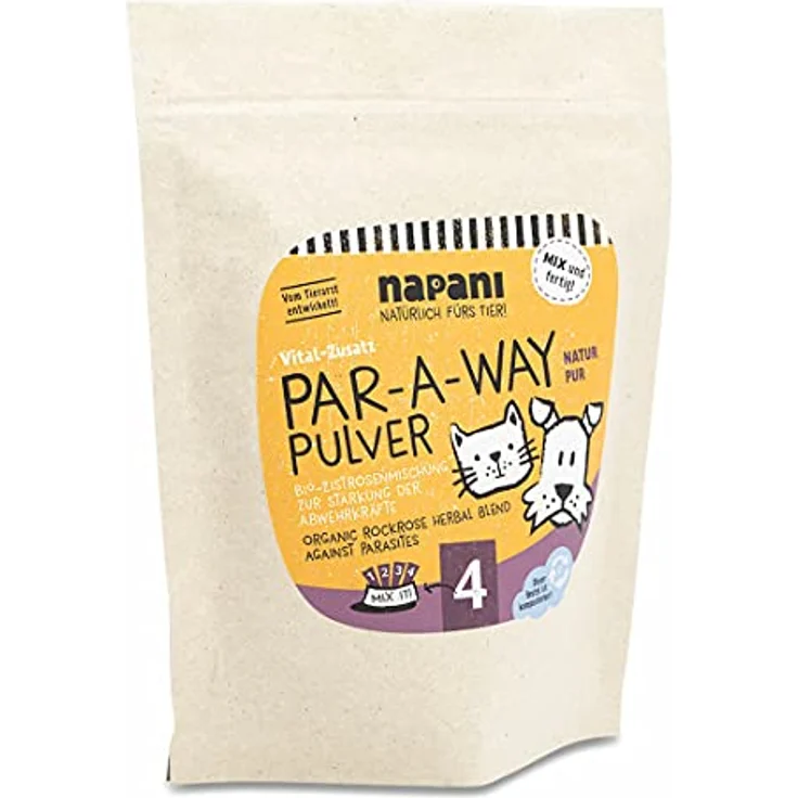 napani Par-A-Way Bio-Zistrosenmischung für Hunde & Katzen, Natürlicher Zeckenschutz mit Bio Cistrosenkrautpulver, Bio Buchweizenkeimpulver & Bio Rosmarinpulver, 250g – Bild 1