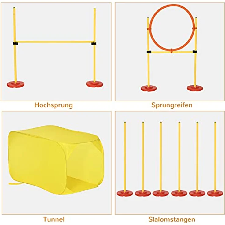 PawHut Agility Set Hunde, 4-teilig mit Hundetunnel, Hürden, Slalomstangen und Springring, höhenverstellbar, inklusive Aufbewahrungstasche, Trainingsset für Hundetraining – Bild 3
