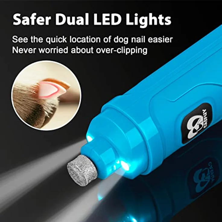Casfuy Krallenschleifer für Hunde mit 2 LED-Leuchten, 2 Geschwindigkeiten, leise, wiederaufladbar, für kleine und mittelgroße Hunde und Katzen – Bild 2