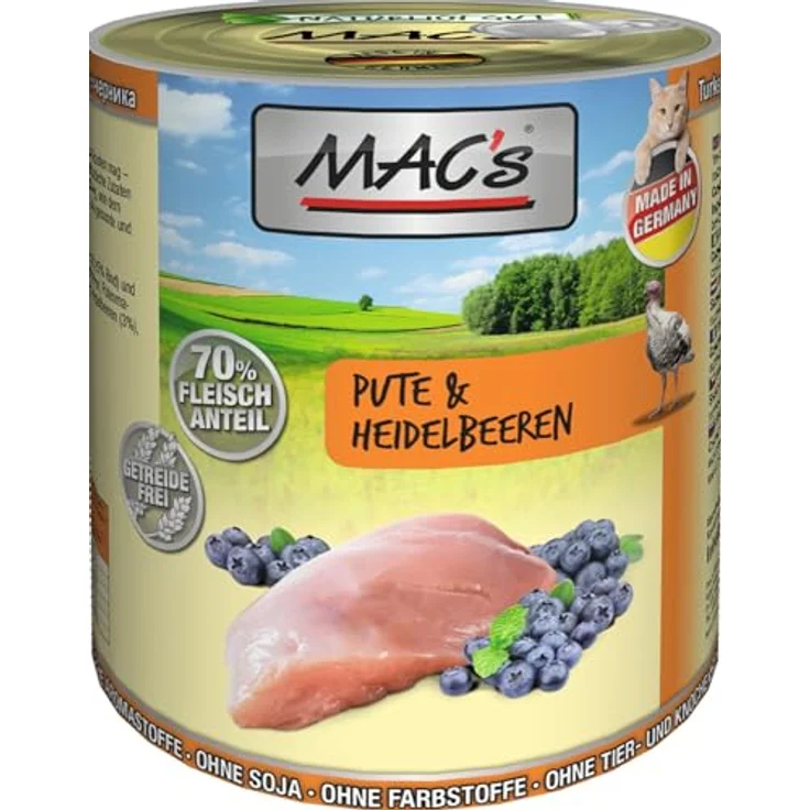 MAC's Cat Katzen-Nassfutter, Pute, Rind und Heidelbeeren, 6x800g, gesundes Fleischmenü – Bild 2