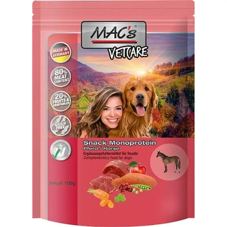 MAC's Dog Vetcare Monoprotein Snack mit Pferd, 9 x 100 g, hochwertiger Protein-Snack für Hunde