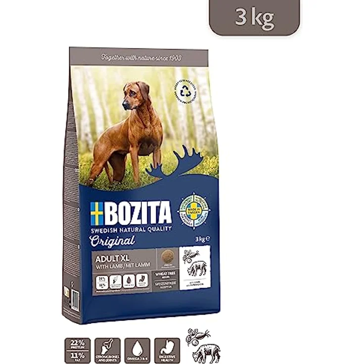 Bozita Hundefutter Original Adult XL Lamm, 3 kg weizenfreies Trockenfutter für große Rassen, ausgewogene Ernährung für gesunde Gelenke und starke Knochen – Bild 2