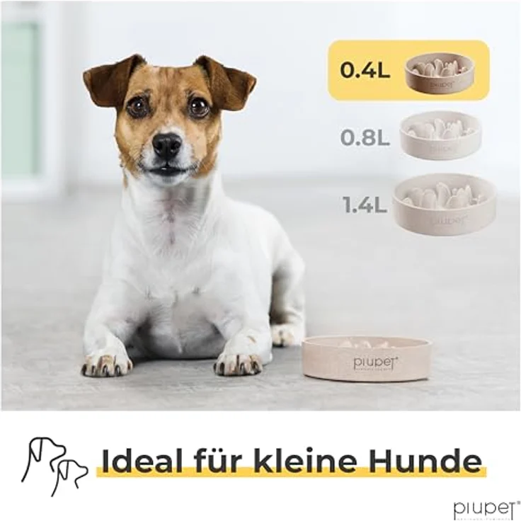 PiuPet® Antischlingnapf 0,4L, Spülmaschinenfest, Rutschfester Slow Feeder für große Hunde, Beige – Bild 3