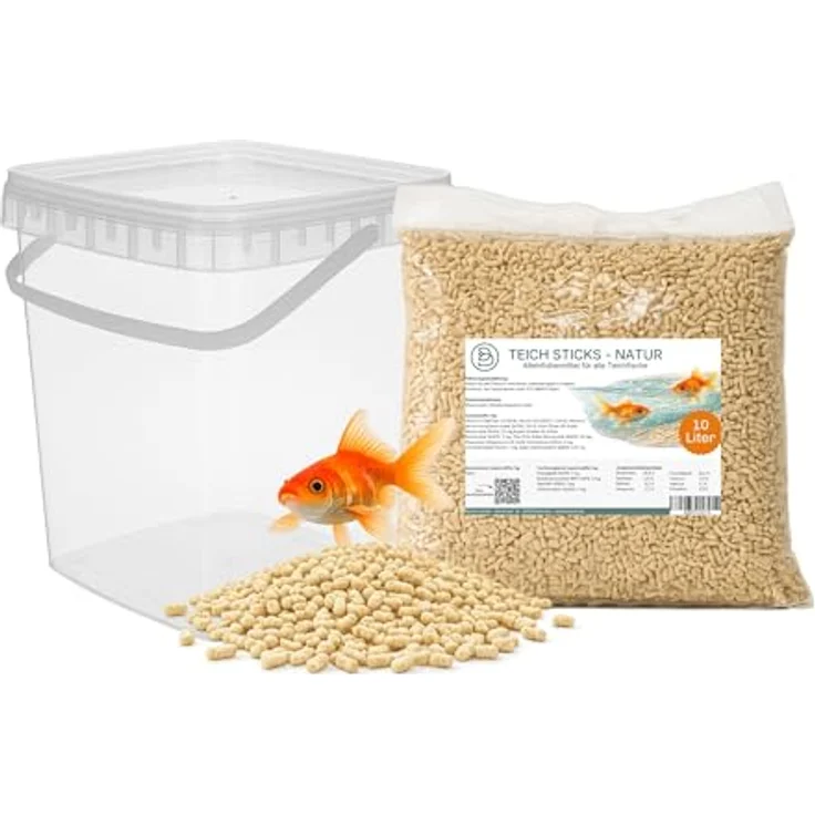 Blumixx Teichsticks 10L, Premium Fischfutter für Teichfische, leicht verdauliche, schwimmende Sticks mit Vitaminen, inkl. Eimer – Bild 1