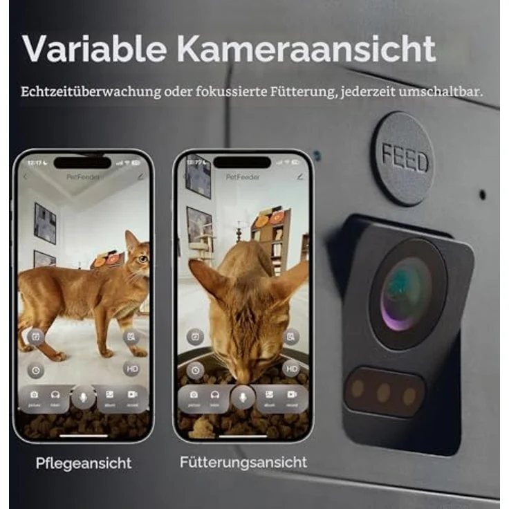 MOLLY&CODY Futterautomat Katze mit Kamera 6L, automatischer Futterspender für Katzen und Hunde, App-Steuerung, 2-Wege-Audio, Nachtsicht, Edelstahl-Schüssel (Weiß & Rot) – Bild 3