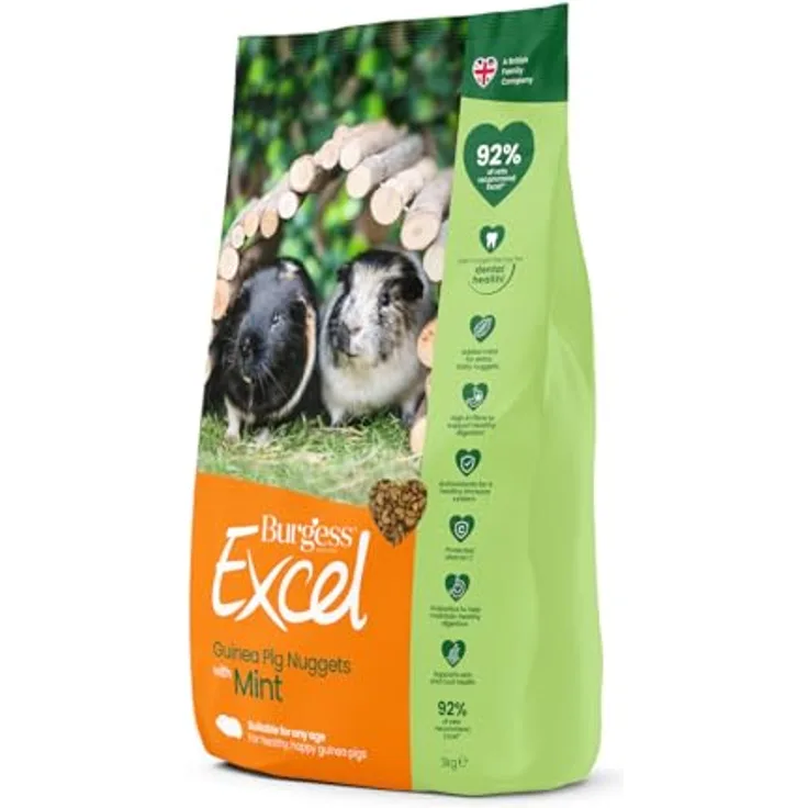 Burgess Excel Meerschweinchen Futter Nuggets mit Minze, ballaststoffreiches Alleinfutter mit Vitamin C, Präbiotika & Antioxidantien, 3 kg
