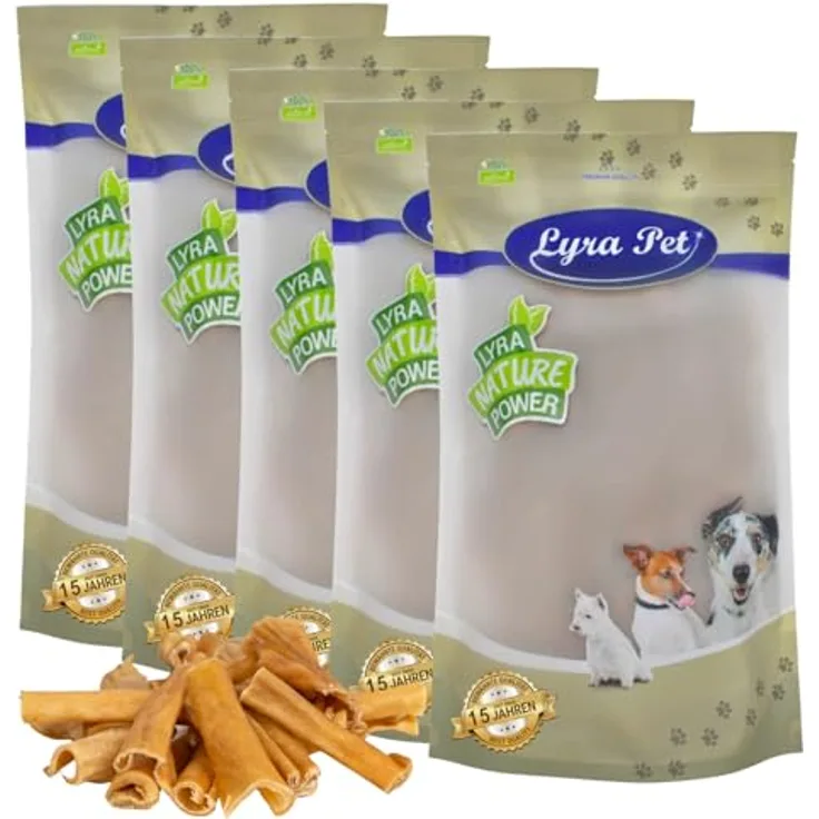 Lyra Pet® 5 kg Rinderkopfhaut Abschnitte 1-7 cm - naturbelassener, fettarmer Kausnack für Hunde, proteinreiche Belohnung