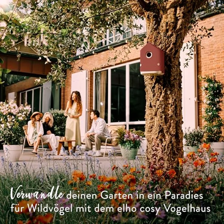 elho Cosy Bird House 18cm, Vogelhaus für über 11 Arten aus 100% recyceltem Plastik, Rot/Toskanisches Rot, L17.6 x B18 x H23 cm – Bild 2