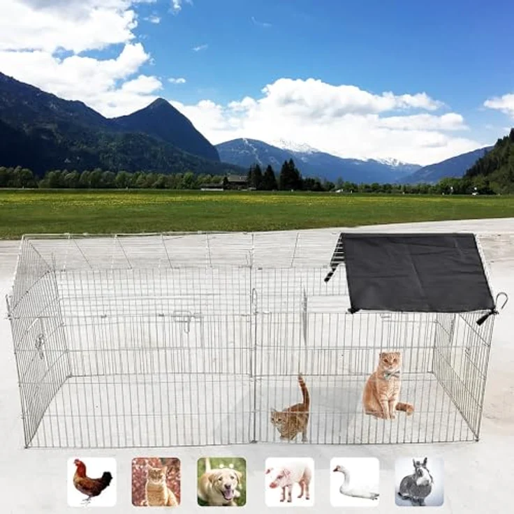 Mucola Freigehege Kleintiere 180x75x75 cm, verzinktes Metall mit Sonnenschutz, faltbar, 4 Türen, fuchssicher, für Kaninchen und Meerschweinchen, Outdoor geeignet – Bild 4