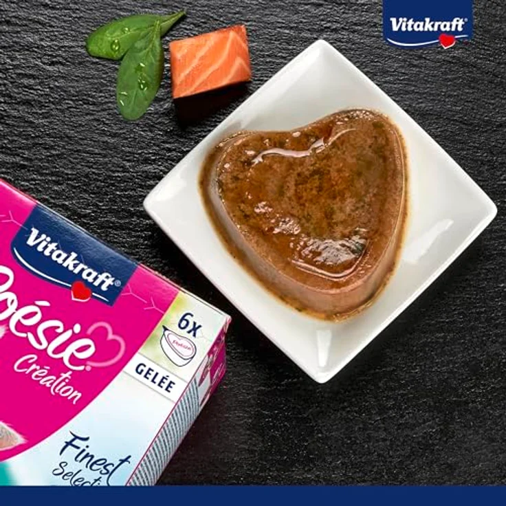 Vitakraft Poésie Création, Finest Selection Nassfutter Katze, Gelee mit Lachs und Spinat, Wild in Cranberry Gelee, ohne Zucker und Getreide, 6x85g – Bild 2