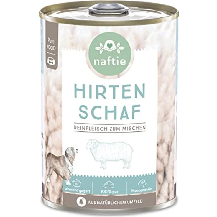 naftie Premium Hundefutter 100% Hirten Schaf, Reinfleisch-Dosen 400g - glutenfreies, getreidefreies Nassfutter für Hunde, ideal zum Mischen, artgerecht hergestellt – Bild 1