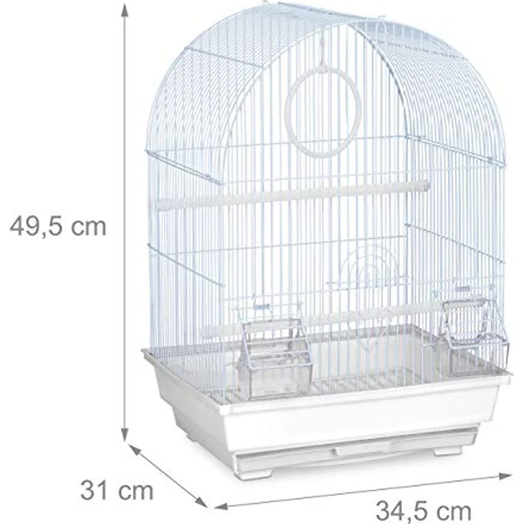 Relaxdays Vogelkäfig für Kanarienvögel & Zebrafinken, mit Sitzstangen, Schaukel und Futternäpfen, HBT 49,5x34,5x31 cm, weiß – Bild 4