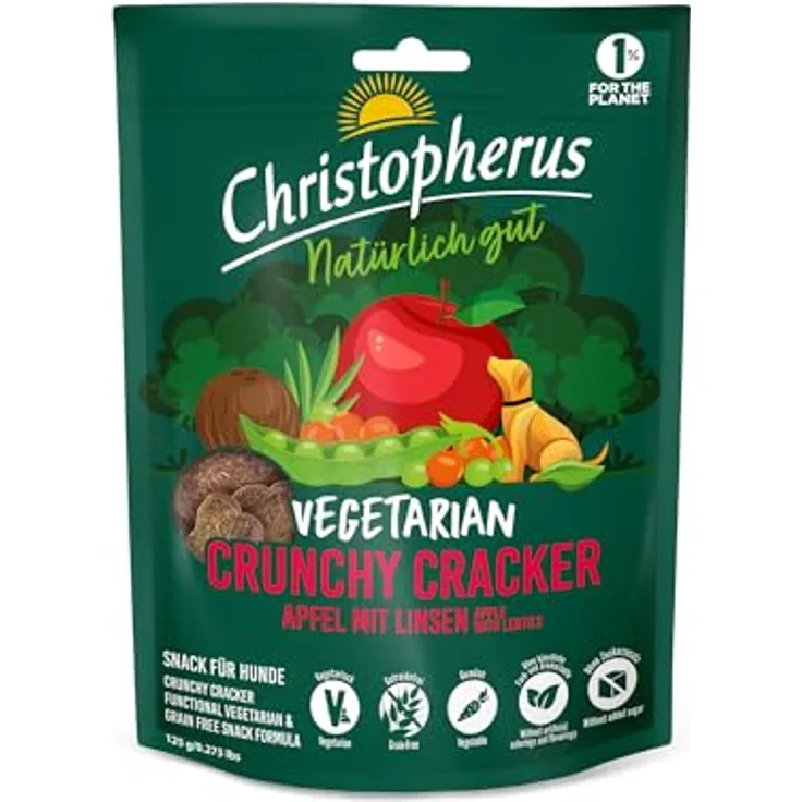 Christopherus Vegetarian - Crunchy Snack - Apfel mit Linsen, 125g, Getreidefrei, ohne künstliche Farb- und Aromastoffe, ohne Zuckerzusatz