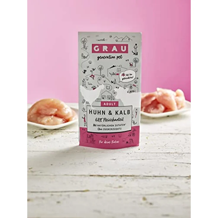 GRAU Nassfutter für Katzen - Huhn & Kalb, getreidefrei, 16er Pack (16 x 125 g) für Erwachsene Katzen – Bild 4