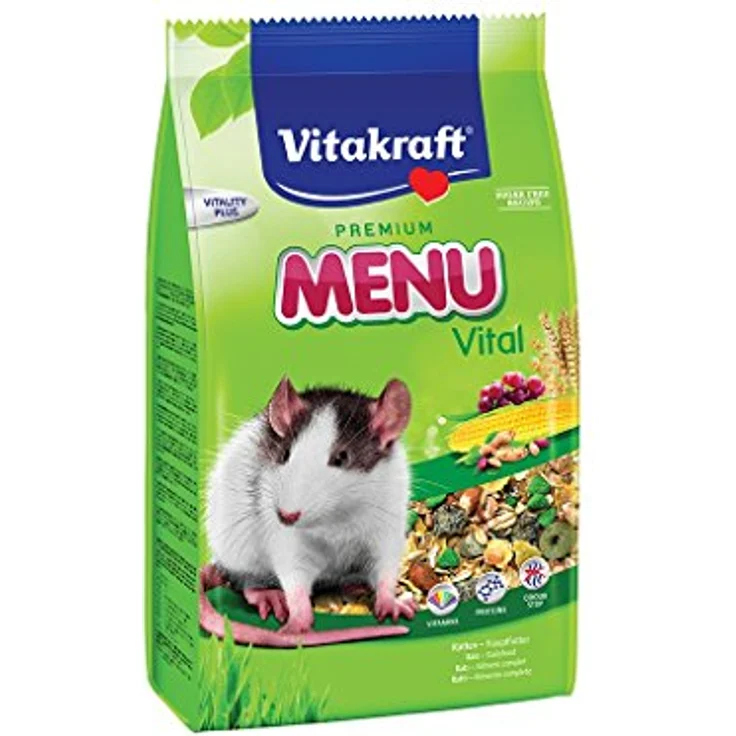 Vitakraft Premium Menü für Ratten, 1kg, gesundes Kleintierfutter mit ANTI-GERUCHSKOMPLEX im wiederverschließbaren Aromabeutel
