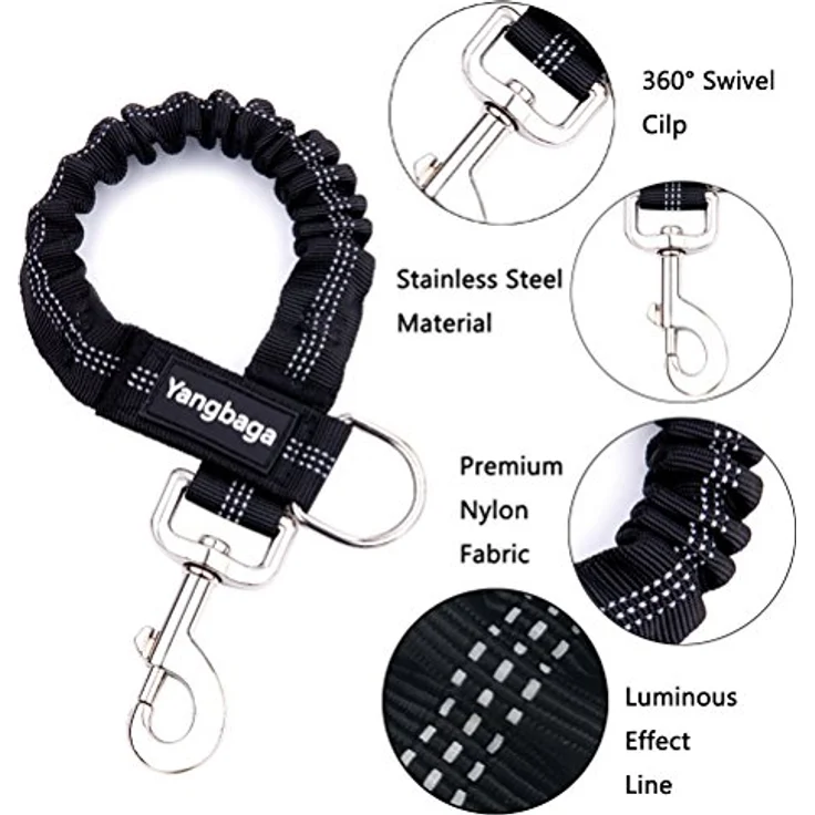 Yangbaga Ruckdämpfer für Hunde Leine, elastische Nylon-Kurzleine mit perfekter Dämpfung, schwarz, für Hunde ab mittlerer Größe (2.5 * 42cm) – Bild 2