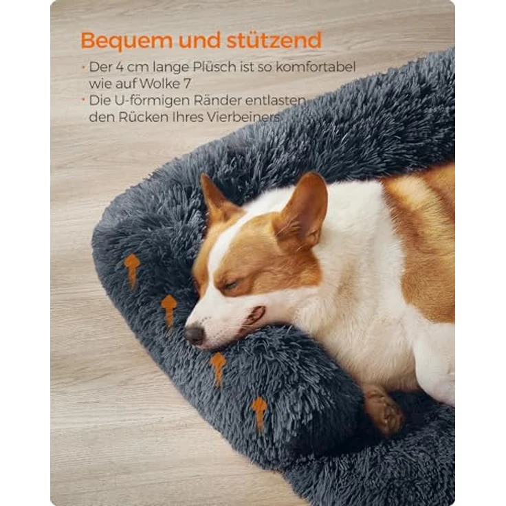 Feandrea FluffyHug Hundebett Plüsch, Größe L, für mittelgroße Hunde bis 25 kg, 95 x 85 x 16 cm, dunkelgrau, wasserabweisend mit waschbarem Bezug – Bild 4