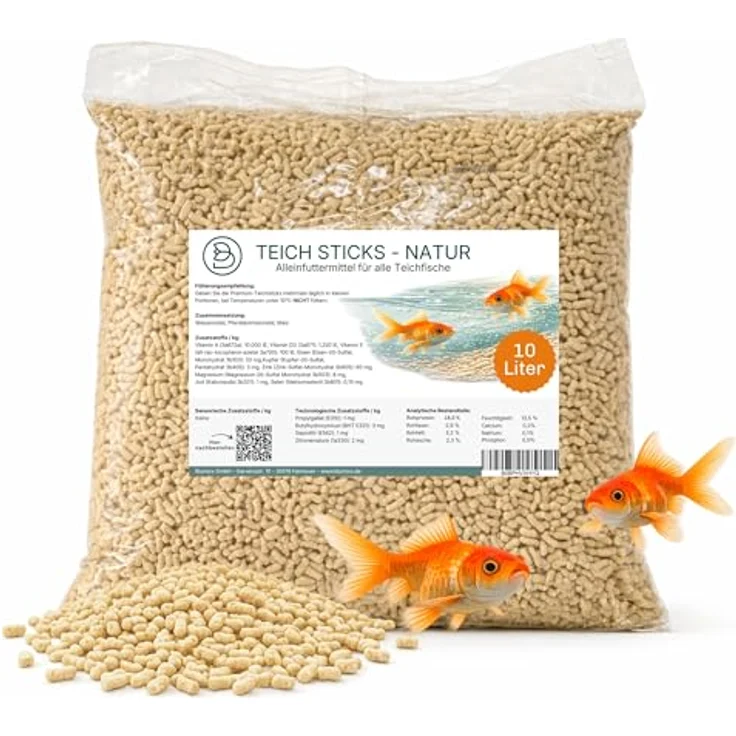 Blumixx Teichsticks 10L, Premium Teichfischfutter für Koi und Goldfische, schwimmende, leicht verdauliche Futtersticks mit Vitaminen für klares Wasser – Bild 1