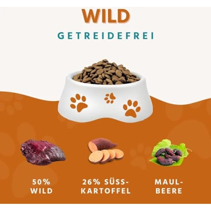 Wildfang® Hundefutter Premium Trockenfutter, Getreidefrei mit 50 % Wild & Lachs, 2 kg, mit Süßkartoffel und Maulbeeren – Bild 2