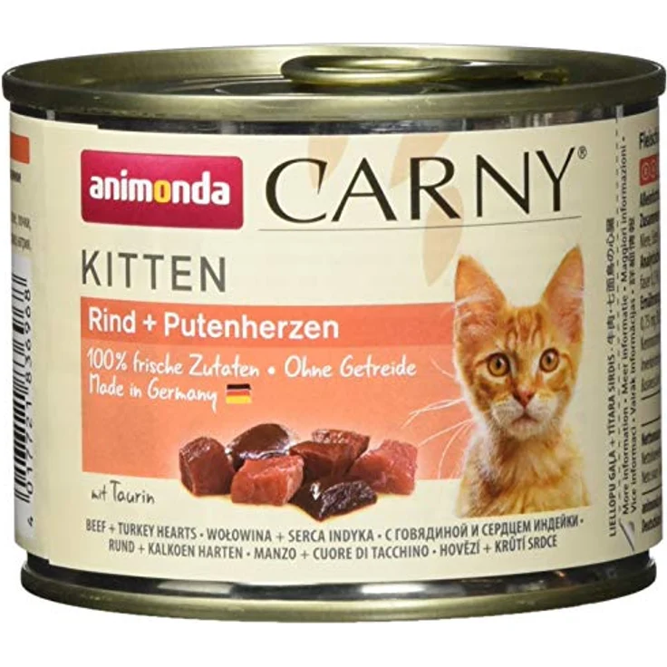 animonda Carny Kitten Nassfutter, Rind + Putenherzen, 6 x 200 g, für Katzen bis 1 Jahr, ohne künstliche Zusatzstoffe – Bild 1