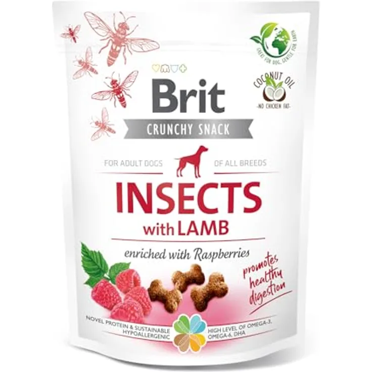 Brit Crunchy Cracker-Insekten, Hundesnack mit Lamm und Himbeeren, 200g, auf Basis von Insektenprotein