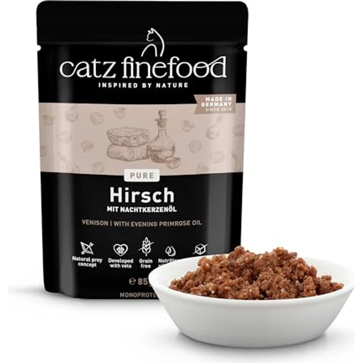 catz finefood Purrrr Hirsch Monoprotein Katzenfutter nass N° 121, 70% Fleischanteil, für ernährungssensible Katzen, 16 x 85g Beutel – Bild 2
