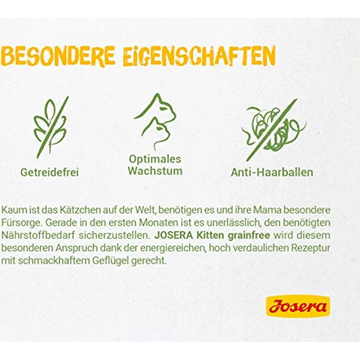 Josera Kitten grainfree, Premium Trockenfutter für heranwachsende Katzen und Katzen-Mütter, 2 kg, geflügel- und lachsölhaltig, getreidefrei, Made in Germany – Bild 2