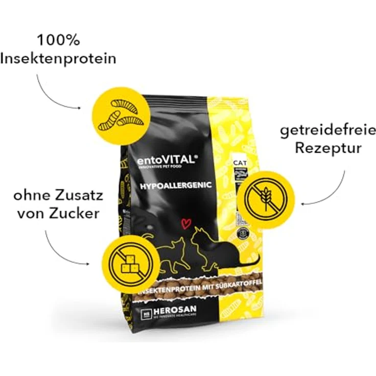 entoVITAL CAT Hypoallergenic, Trockenfutter mit Insekten, Süßkartoffel & Erbsen, 3,5 kg, bei Allergien & Unverträglichkeiten – Bild 3