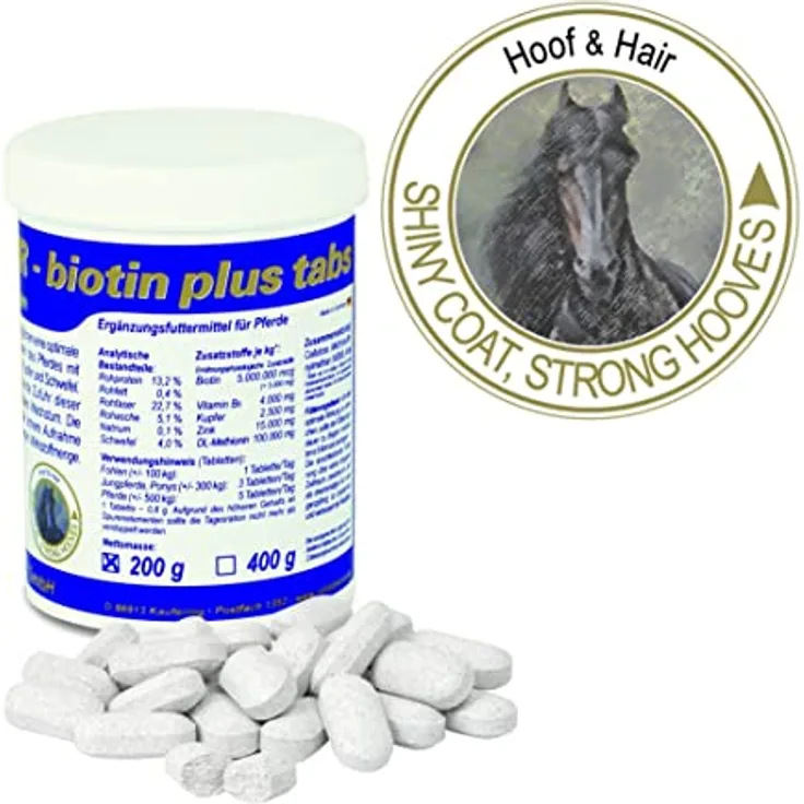 Equipur Biotin Plus Tabs 200 g, hochdosierte Biotinversorgung für optimalen Huf-, Haut- und Haarwachst, sichere Aufnahme