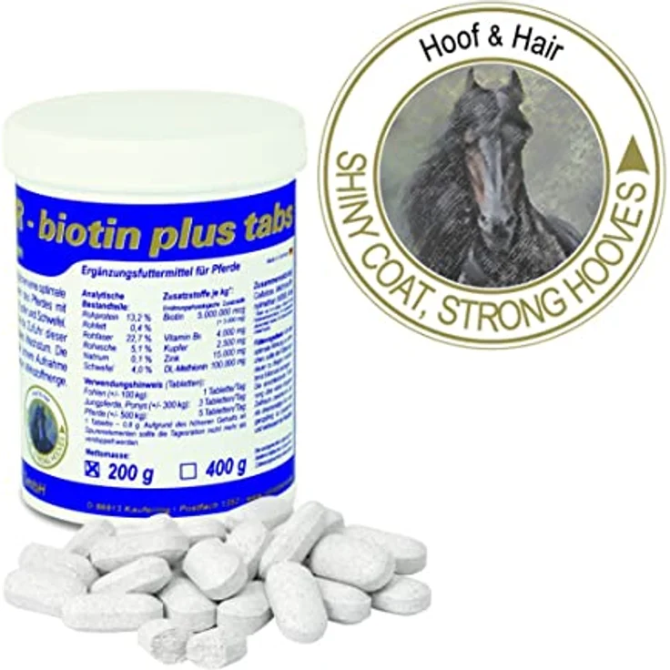 Equipur Biotin Plus Tabs 200 g, hochdosierte Biotinversorgung für optimalen Huf-, Haut- und Haarwachst, sichere Aufnahme – Bild 1