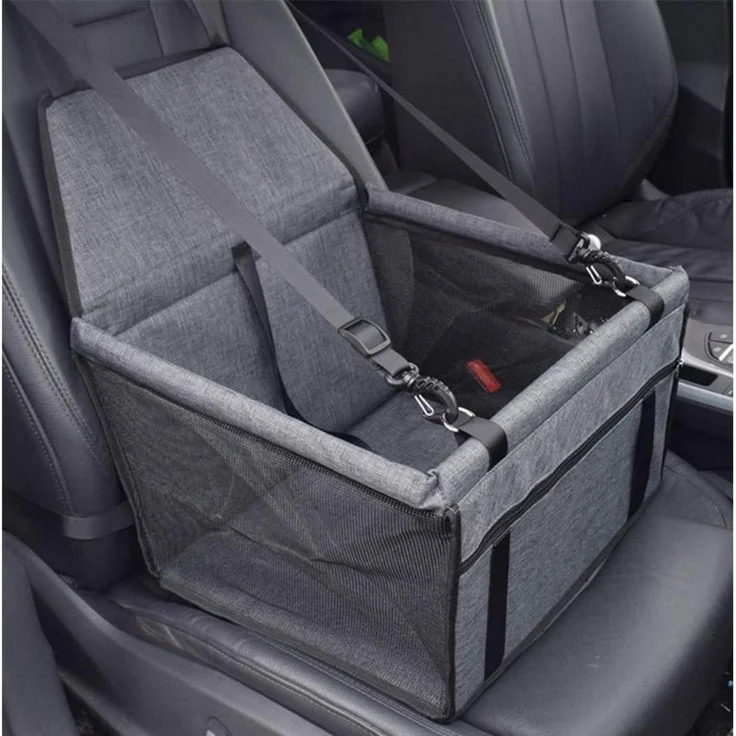 LuxusKollektion Hunde-Transportbox Naloo's World, waschbarer Autositz für kleine und mittelgroße Hunde, 600D wasserdichtes Oxford Material, grau