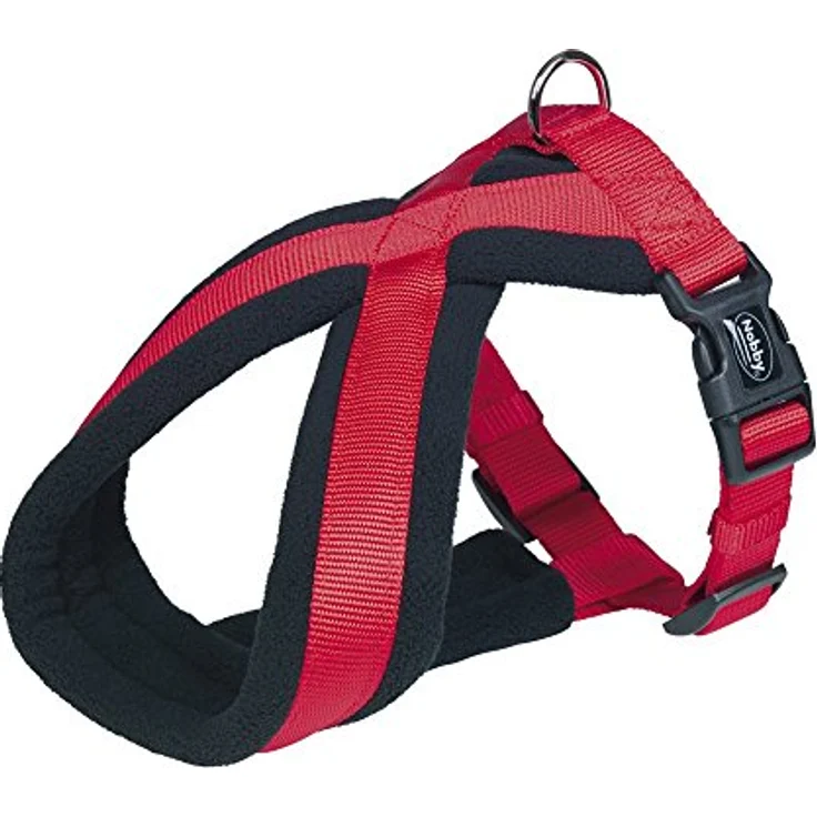 Nobby Komfort Geschirr Classic, Hundegeschirr mit schwarzem Fleece gepolstert, Rot, Bauch: 20-30 cm, B: 10/20 mm, 1 Stück – Bild 2