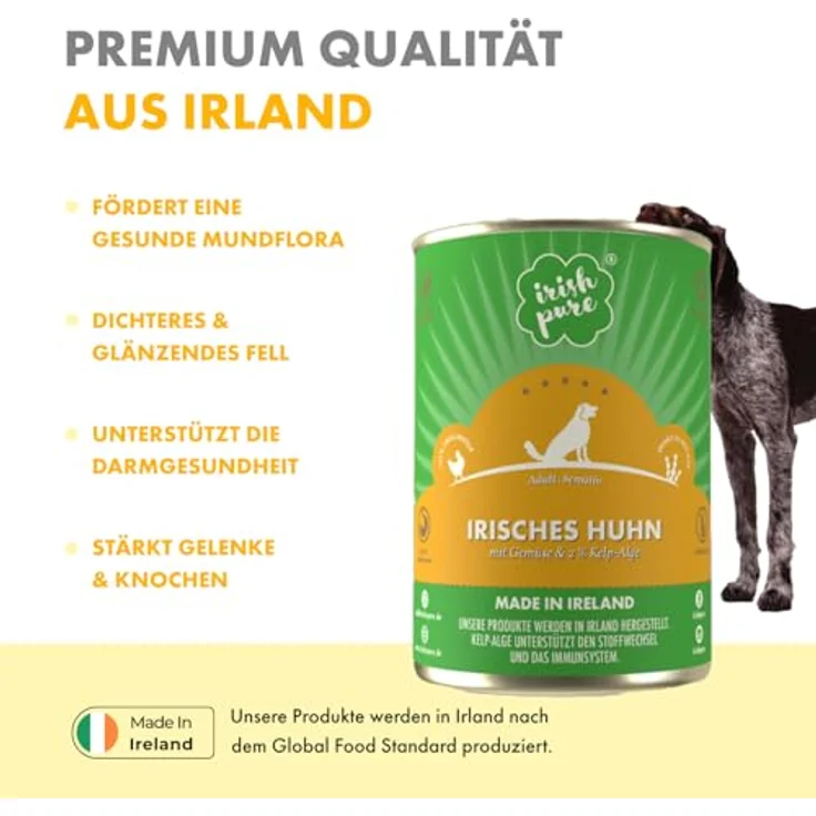 Irish Pure Premium Nassfutter für Hunde, Gemischte Sorten mit Atlantik-Lachs, Weiderind und Huhn, Getreidefrei, Sensitiv mit Superfood Kelp-Alge, 3x 390g – Bild 3