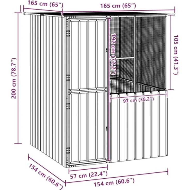 vidaXL Vogelkäfig Anthrazit 154 x 154 x 200 cm, Verzinkter Stahl, Wetterfest, Moderne Vogelvoliere mit großzügigem Platz für Vögel – Bild 3