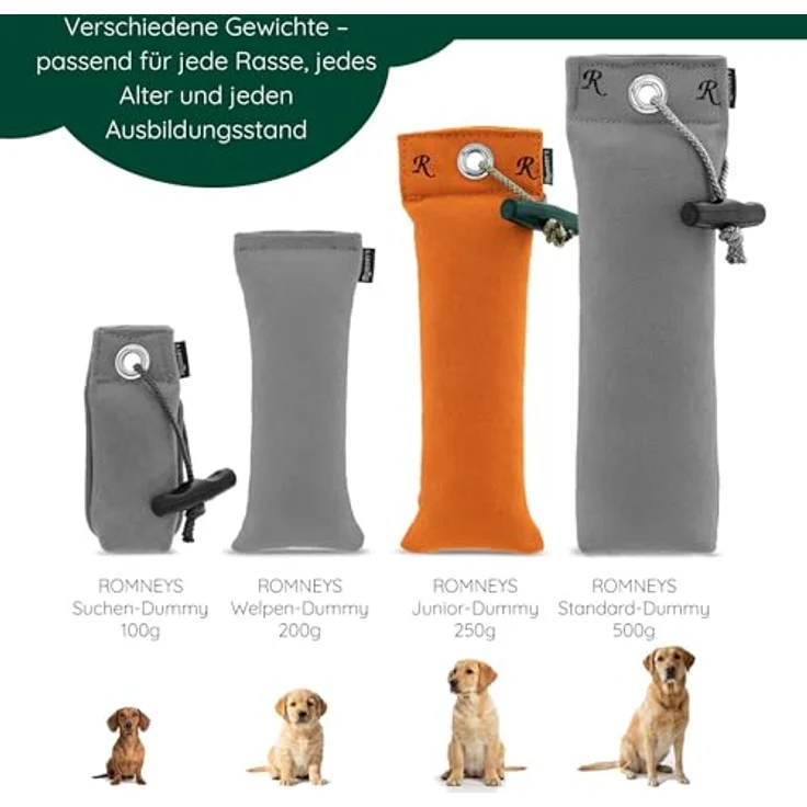 Romneys Junior Dummy, schwimmfähig für Hunde, ca. 250 g, robustes Canvas, orange – Bild 2