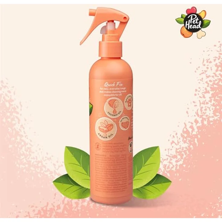 Pet Head Quick Fix Fellspray für Hunde, Desodorierendes Pfirsichduft-Spray mit natürlichem Pflegeöl, pH-neutral, vegan, 300ml – Bild 2