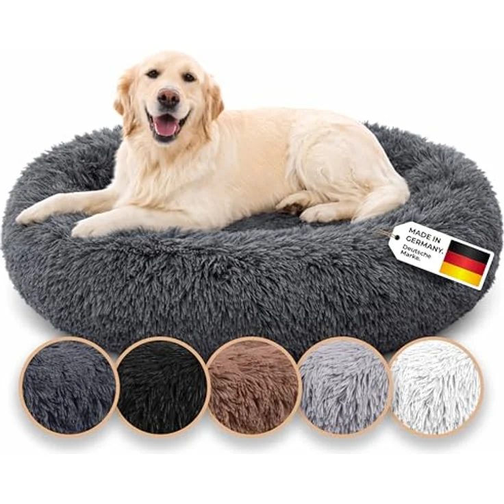 Belune® Hundebett, Waschbarer Bezug, 100% Veganes Kunstfell, Rutschfest, Dunkelgrau, M 80cm – Bild 1