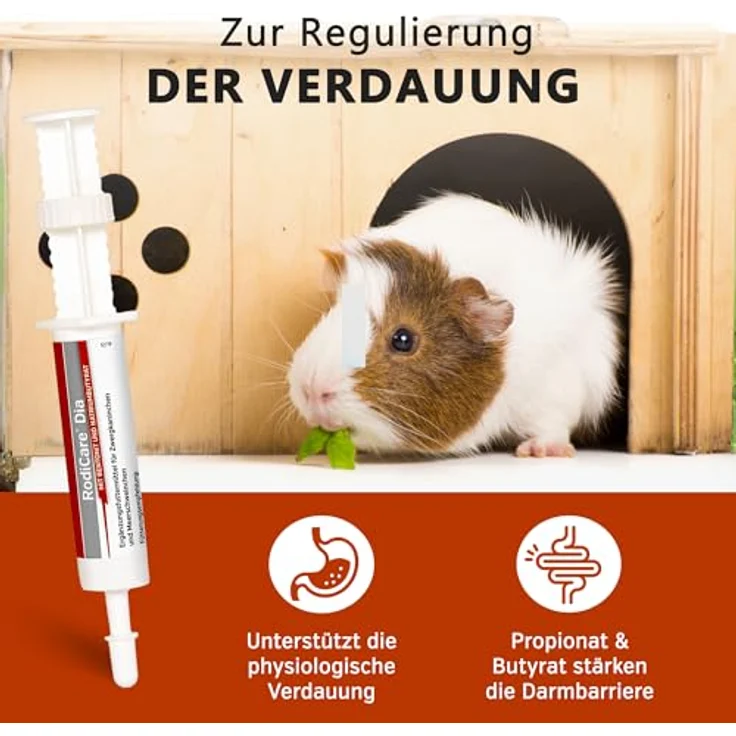 Alfavet RodiCare Dia, Ergänzungsfuttermittel für Zwergkaninchen und Meerschweinchen bei Durchfall, mit Natriumbutyrat, zuckerfrei, 3 Injektoren à 12 ml – Bild 2