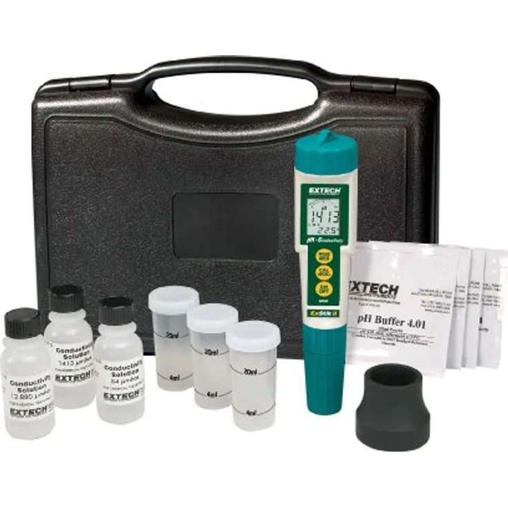 Extech ExStik II EC510, Wasserdichtes pH/Leitfähigkeitsmessgerät Set mit 5 Messparametern, inklusive Transportkoffer – Bild 1