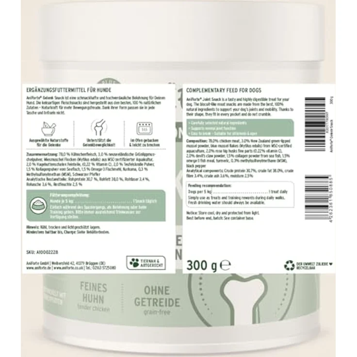 AniForte Gelenk Snack 300g, Ergänzungsfuttermittel für bewegliche Hunde mit Hähnchenfleisch, Grünlippmuschel, Collagen und Teufelskralle – Bild 7