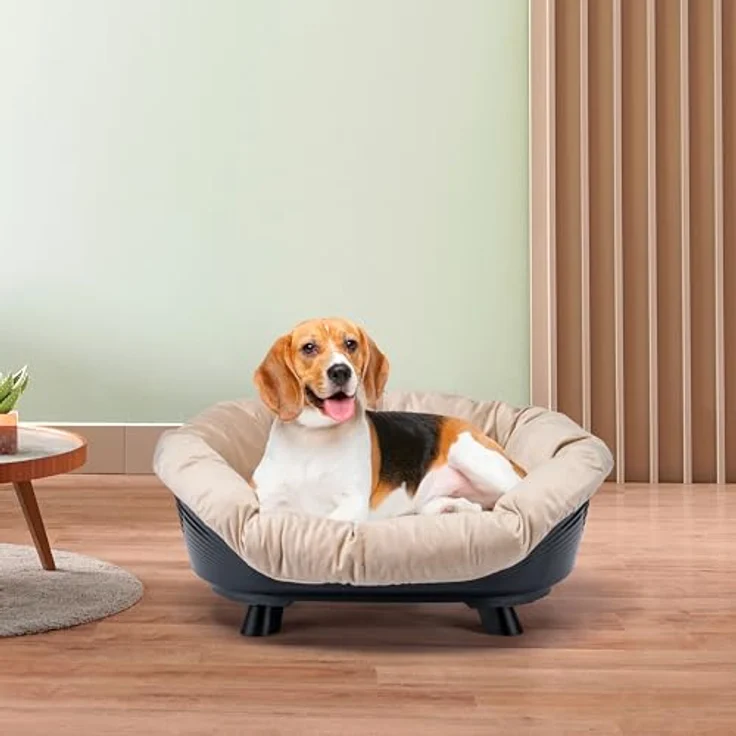 Ferplast Sofa' Throne Hundebett & Katzenbett, waschbar, atmungsaktiv & rutschfest, erhöhtes Design, 73 x 55 x h 32 cm, Schwarz – Bild 3