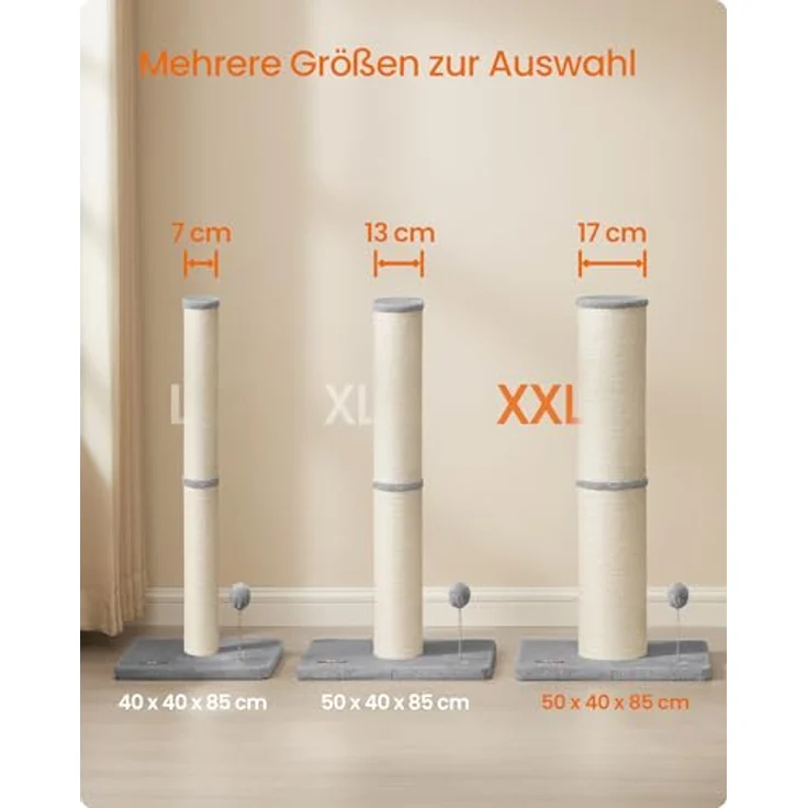 Feandrea Kratzbaum, 85 cm hoch, mit Plüschball und Glocke, Sisalstamm, Taubengrau – Bild 5