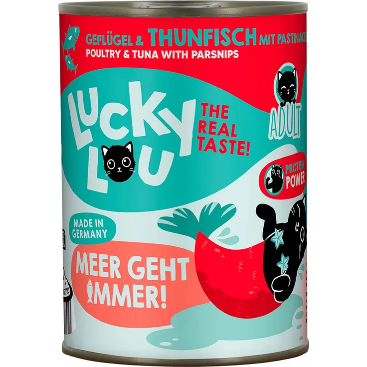 Lucky Lou Lifestage Adult, Katzen-Nassfutter mit Geflügel und Thunfisch, 6x400g, ohne Getreide und Zucker
