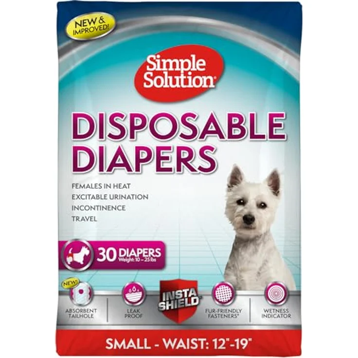 Simple Solution Einweg-Hundewindeln für Hündinnen, saugfähig und auslaufsicher, mit Nässeindikator, passend für kleine Haustiere, Taille 30-48 cm – Bild 1